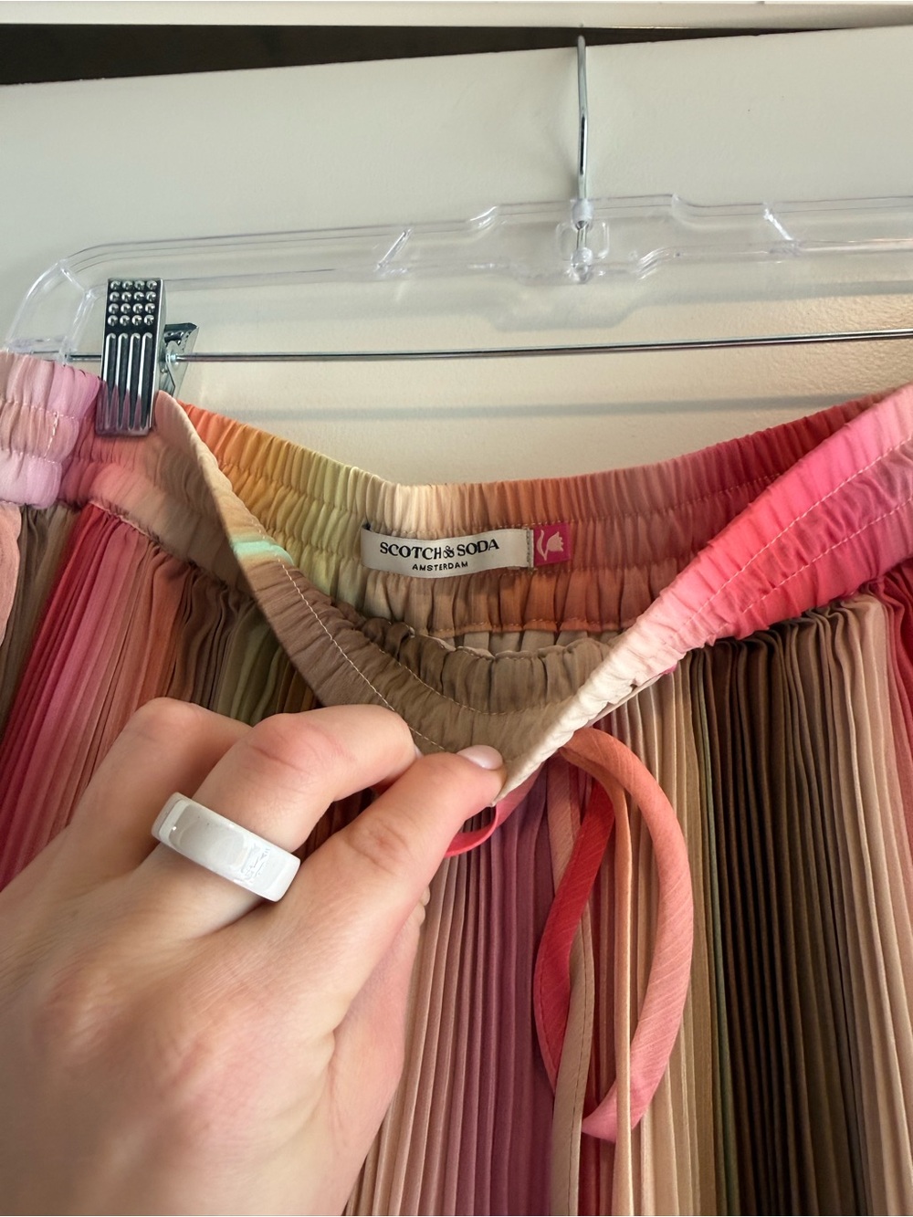 Scotch & Soda Striped Pleated Midi Skirt in Pink, Coral, Beige, Tan - Picture 4 of 5